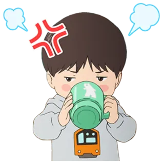 😤 卡通, 生气, 喝酒, 男孩, 表情, 恼火 telegram sticker