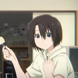 🍓 anime, cartoon, girl, eating, cake, character, portrait telegram sticker