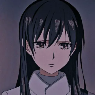 😔 anime, girl, black hair, sad, character telegram sticker
