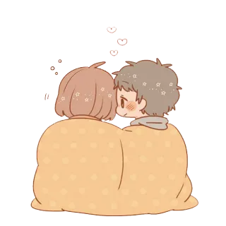 💤 carino, coppia, coperta, cuori, amore, cartone animato telegram sticker