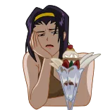 😒 Faye Valentine Cowboy Bebop anime, faye valentine, cowboy bebop, ice cream telegram sticker