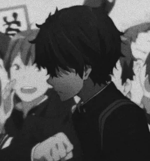 💔 Anime, Uniforme scolastica, Maschile, Monocromatico, Bianco e nero telegram sticker