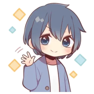 🌟 Anime, Chibi, Słodki, Chłopiec, Kreskówka, Pozdrowienie, Machanie telegram sticker