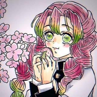 💕 Mitsuri Kanroji Demon Slayer anime, manga, demon slayer, mitsuri kanroji, love hashira, cherry blossoms, kawaii telegram sticker