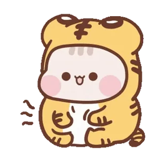 😔 个个 lucu, harimau, binatang, chibi, kawaii, kartun telegram sticker