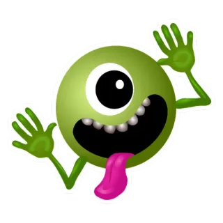 😜 괴물, 만화, 초록색, 외눈, 혀, 바보, 웃긴, 캐릭터 telegram sticker