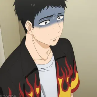 🎏 animé, inquiet, homme, flammes, t-shirt telegram sticker