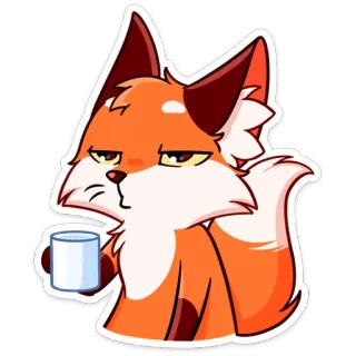 😐 zorro, animal, café, taza, lindo, dibujos animados, naranja telegram sticker