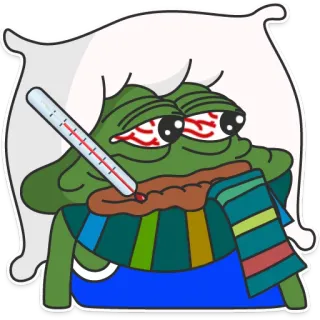 🤧 Pepe the Frog sick, frog, pepe, meme, thermometer, fever telegram sticker