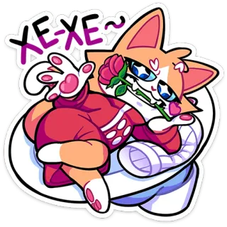 😏 XE-XE~ cartoon, cat, heart eyes, rose, cute, pink, animal, kawaii telegram sticker