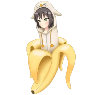 🍌 Anime, Fille, Banane, Nourriture, Mignon, Kawaii, Costume whatsapp sticker