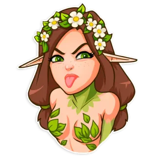 😛 elf, girl, fantasy, cartoon, woman, flowers, leaves telegram sticker