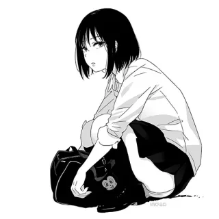 😒 Аниме, Девушка, Манга, Черно-белый, Школьная форма, Эмо telegram sticker