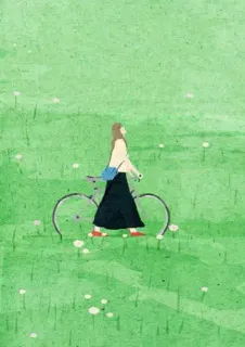 🚵‍♀️ женщина, велосипед, поле, зеленый, прогулка, природа, юбка, езда на велосипеде telegram sticker