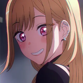 ☺️ Marin Kitagawa My Dress-Up Darling anime, Marin Kitagawa, My Dress-Up Darling, fofa, garota, sorriso, cabelo loiro, olhos rosa telegram sticker