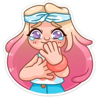 🥹 triste, pleurer, dessin animé, fille, émotionnel telegram sticker
