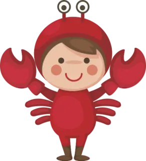 ♋ krab, kostuum, kind, dier, zee telegram sticker