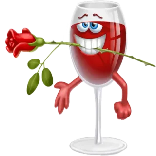 🌹 wine, glass, rose, cartoon, romantic, valentines telegram sticker