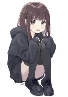 ♥ anime girl, sitting, hoodie, kawaii telegram sticker