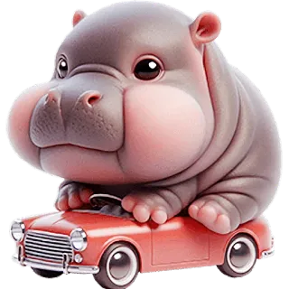 🚗 ippopotamo, auto, animale, cartone animato, carino, giocattolo, kawaii whatsapp sticker