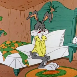 😑 Bugs Bunny Dessin animé, Looney Tunes, Endormi, Lit, Lapin telegram sticker