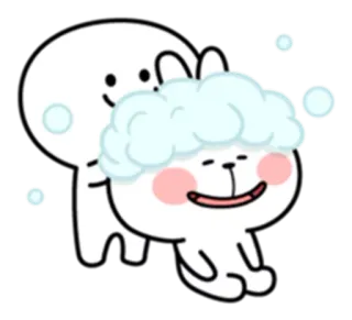 😆 Cartoon, Schattig, Illustratie, Wit, Dieren, Bubbel, Zeep telegram sticker