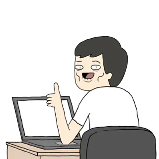 👍 Cartoon, Daumen hoch, Computer, Büro, Stuhl, Lustig telegram sticker