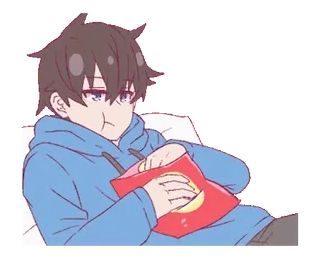 ❤️ Anime, Con trai, Ăn, Khoai tây chiên, Phim hoạt hình, Đồ ăn vặt telegram sticker