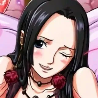 😉 Boa Hancock One Piece Anime, Femme, Personnage, Cheveux noirs, Souriant, Clin d'œil, Boa Hancock whatsapp sticker