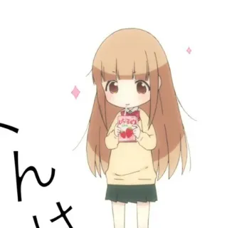 🥕 いちごミルク Anime-Mädchen, Erdbeermilch, Kawaii, Niedlich, Chibi, Cartoon, Zeichnung whatsapp sticker
