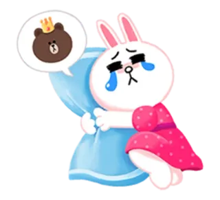 😭 Cony Dessin animé, Lapin, Pleurs, Ours, Couronne, Oreiller, Triste, Mignon whatsapp sticker
