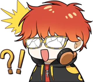 😱 707 Mystic Messenger Anime, Chibi, Pertanyaan, Tanda seru, Mystic Messenger, 707 telegram sticker