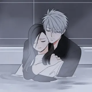 🖤 coppia, abbraccio, cartone animato, amore, romanticismo, acqua telegram sticker