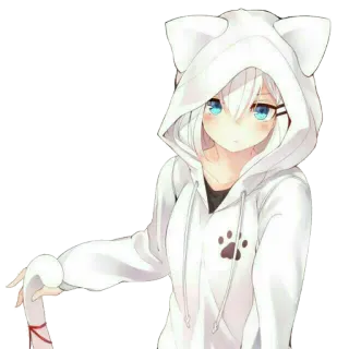 😸 Anime, Fille, Oreilles de chat, Sweat à capuche, Mignon, Manga, Dessin animé telegram sticker