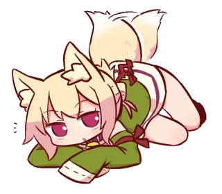 ❤️ Anime, Kemonomimi, Fille Renard, Mignon, Couché, Chibi telegram sticker
