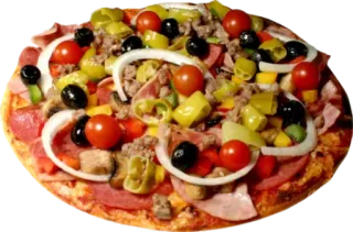 🍕 Pizza, Cibo, Cucina italiana, Pepperoni, Pomodoro, Olive, Formaggio, Cipolle telegram sticker
