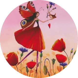 😠 fee, schmetterling, blumen, fantasie, natur, vogel, rot, mädchen telegram sticker