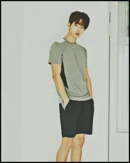 🙂 man, short, t-shirt, casual, model, pose telegram sticker