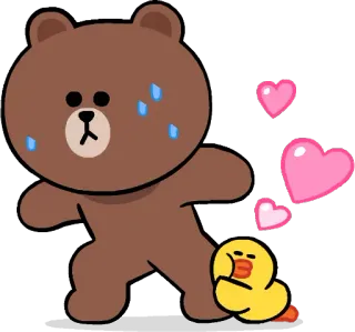 😨 Brown Bear LINE FRIENDS oso, pato, amor, lindo, sudor, dibujos animados, LINE FRIENDS, sticker digital whatsapp sticker