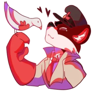 🐦 여우, 만화, 동물, 새, 하트, 탐정, 모자, 코트 telegram sticker