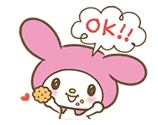 🙆 My Melody OK!! fofo, desenho animado, biscoito, rosa, OK, aprovação, My Melody telegram sticker