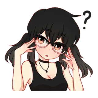 ❔ Anime, Ragazza, Occhiali, Punto interrogativo, Pensando, Cartone animato, Illustrazione whatsapp sticker