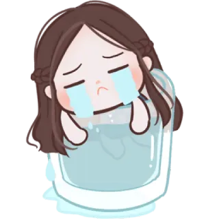🧸 pleurer, triste, fille, émotionnel, larmes, dessin animé, mignon telegram sticker