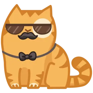 😎 кот, наклейка, солнцезащитные очки, монокль, усы, бабочка, оранжевый, питомец telegram sticker