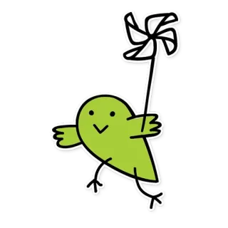 👶 새, 초록색, 바람개비, 귀여운, 스티커, 만화, 기발한, 쾌활한 telegram sticker