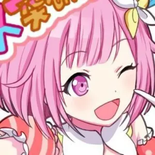 😉 anime, cabelo rosa, fofa, piscando, menina whatsapp sticker