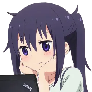 💕 アニメ, 女の子, ラップトップ, 可愛い, 笑顔 telegram sticker