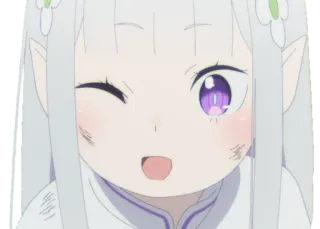 😉 Emilia Re:Zero − Starting Life in Another World Anime, Dibujos animados, Chica, Emilia, Re:Zero, Guiño, linda telegram sticker