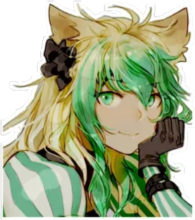 😸 Anime, Sticker, Chica, Orejas de gato, Pelo verde telegram sticker