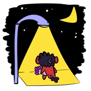 🌃 Cartoon, Monster, Blumen, Nacht, Mond, Strassenlaterne telegram sticker